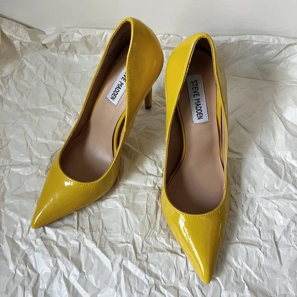 Steve Madden Orkid yellow patent heels pumps 4in heel size 6 - Picture 9 of 14